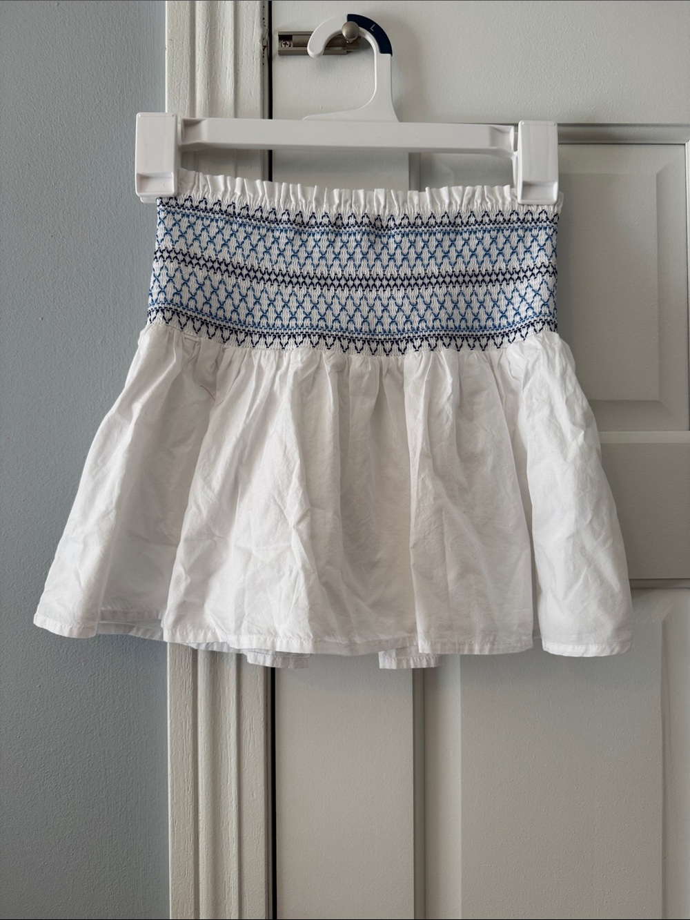 Crewcuts White Mini Skirt with Blue Smocked Waist